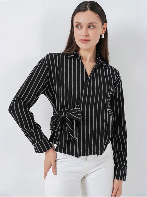 Camisa de manga larga a rayas con detalle de lazo bdart - Kiabi Camisa de manga larga a rayas con detalle de lazo bdart - Kiabi