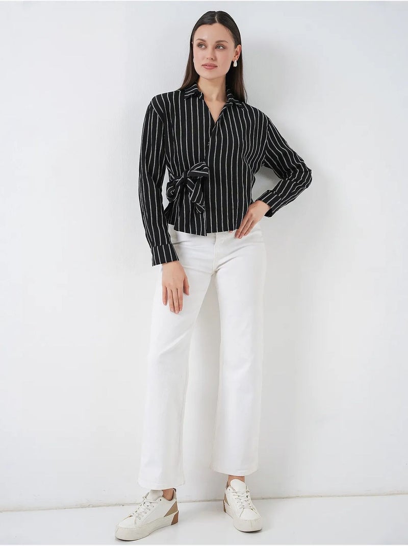 Camisa de manga larga a rayas con detalle de lazo bdart Negro - Kiabi
