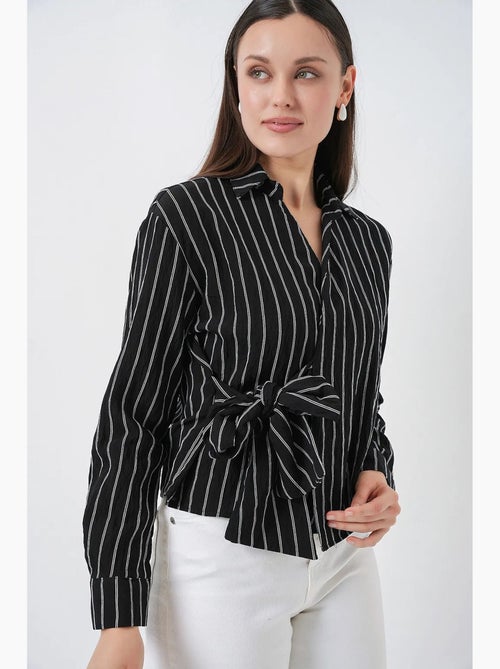 Camisa de manga larga a rayas con detalle de lazo bdart - Kiabi Camisa de manga larga a rayas con detalle de lazo bdart - Kiabi