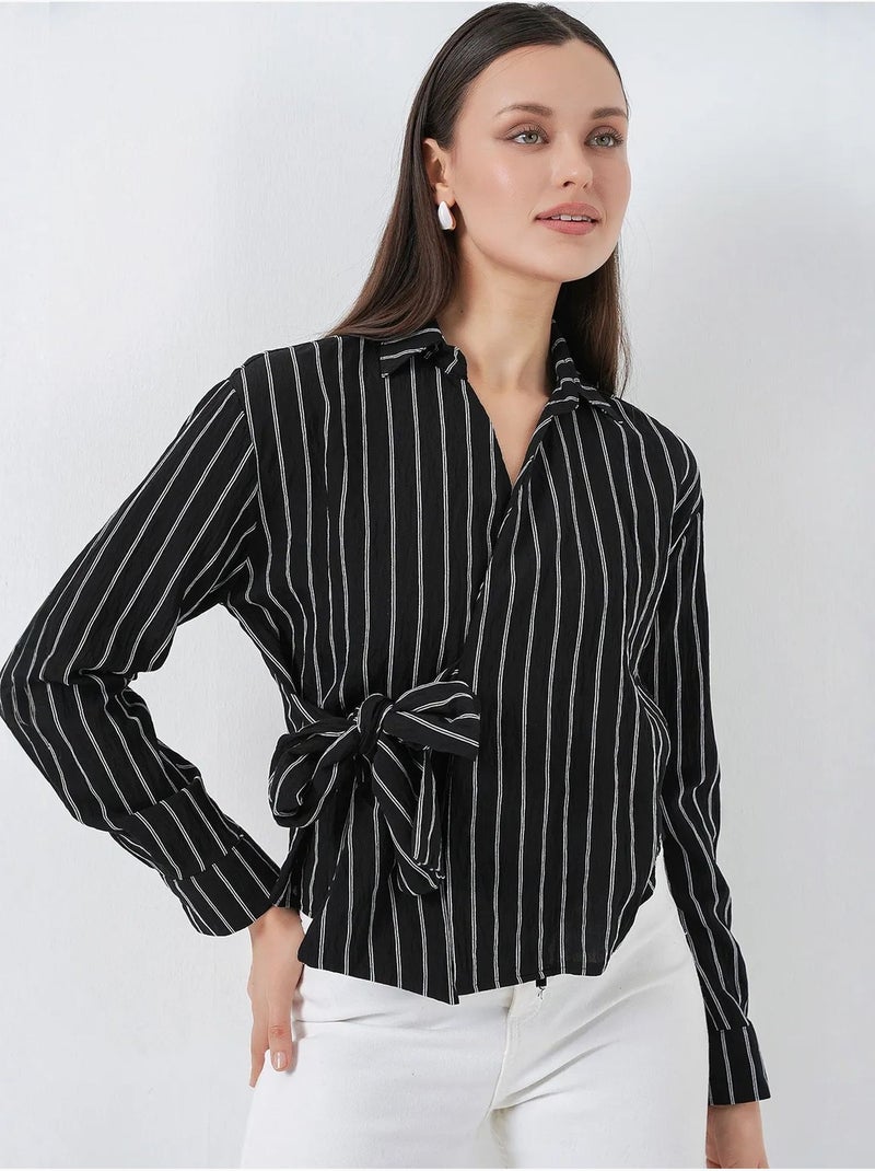Camisa de manga larga a rayas con detalle de lazo bdart Negro - Kiabi
