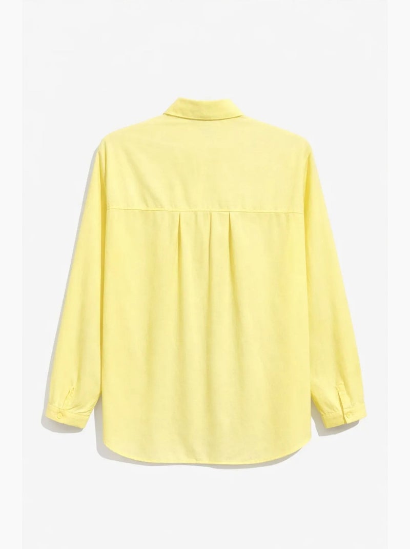 Camisa de manga larga abotonada con bolsillo mixray Amarillo limón - Kiabi