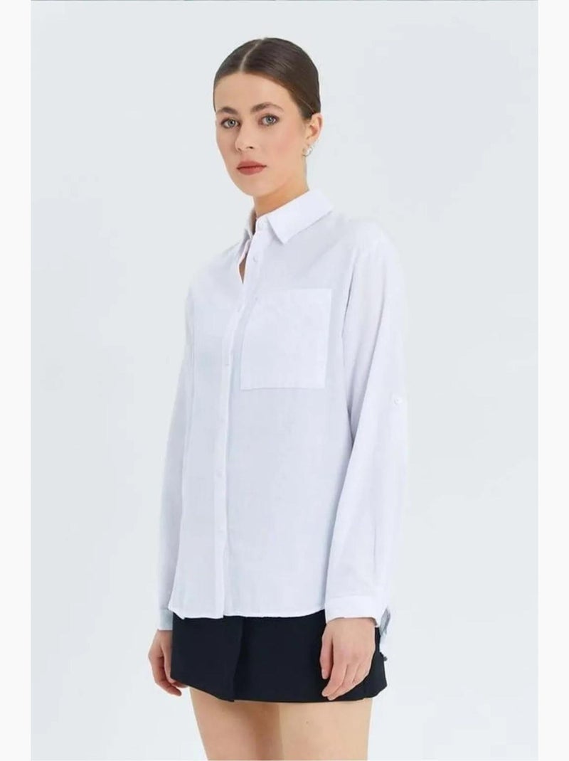 Camisa de manga larga abotonada con bolsillo mixray Blanco - Kiabi