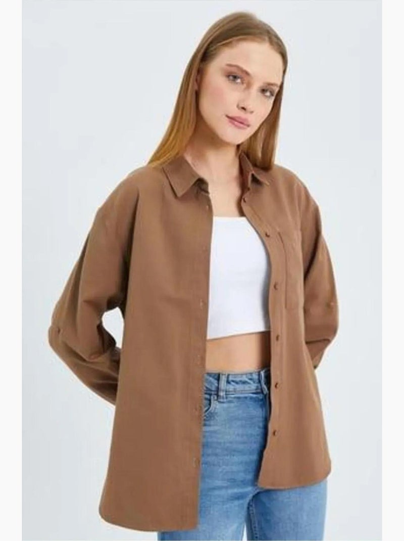 Camisa de manga larga abotonada con bolsillo mixray Marrón - Kiabi