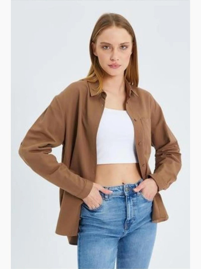 Camisa de manga larga abotonada con bolsillo mixray Marrón - Kiabi