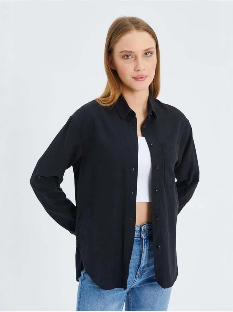 Camisa de manga larga abotonada con bolsillo mixray Negro - Kiabi