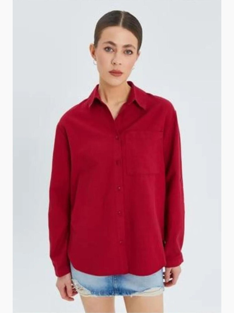 Camisa de manga larga abotonada con bolsillo mixray Rojo burdeos - Kiabi