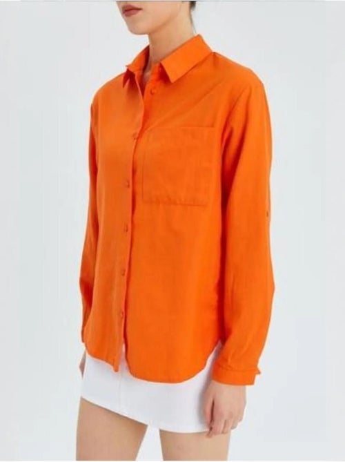 Camisa de manga larga abotonada con bolsillo mixray - Kiabi Camisa de manga larga abotonada con bolsillo mixray - Kiabi