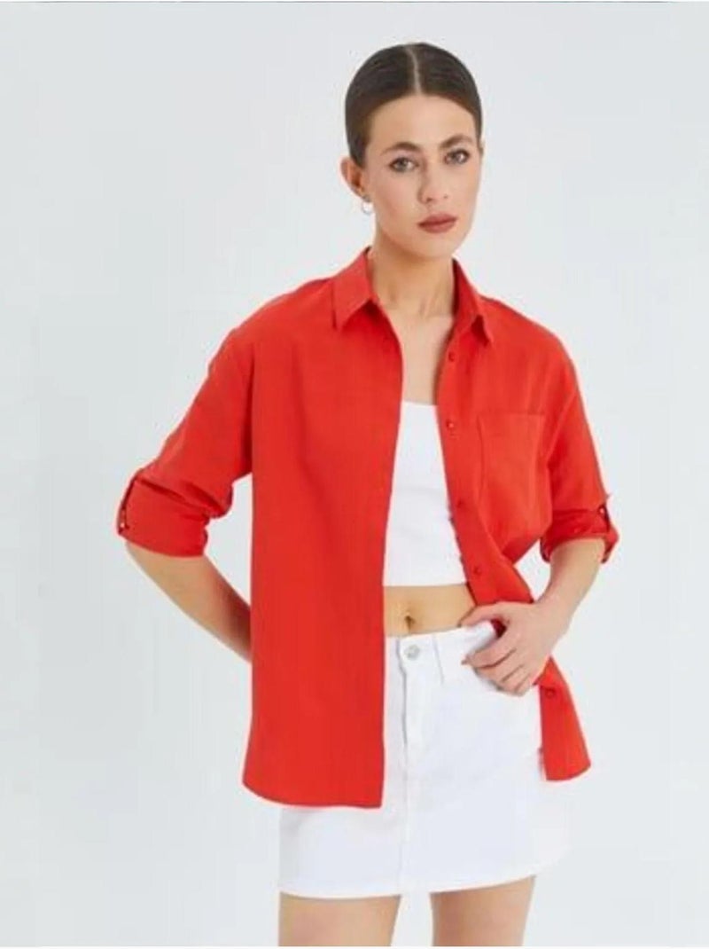 Camisa de manga larga abotonada con bolsillo mixray Rojo - Kiabi