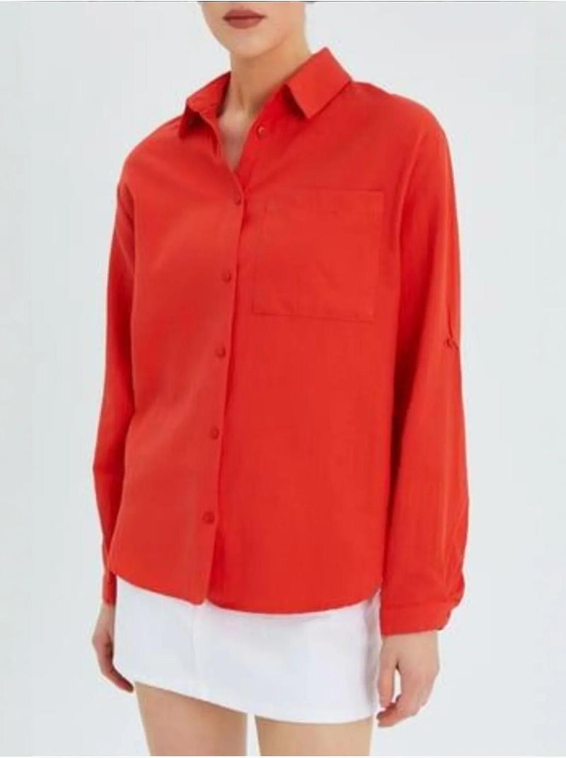 Camisa de manga larga abotonada con bolsillo mixray Rojo - Kiabi