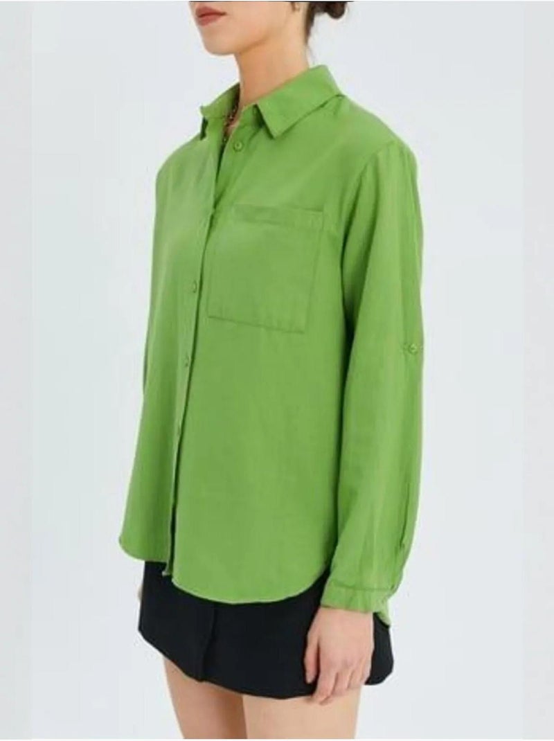 Camisa de manga larga abotonada con bolsillo mixray Verde menta - Kiabi