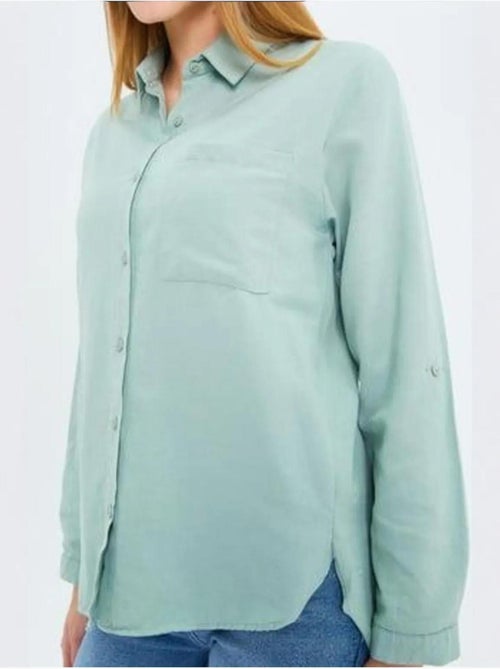 Camisa de manga larga abotonada con bolsillo mixray - Kiabi Camisa de manga larga abotonada con bolsillo mixray - Kiabi