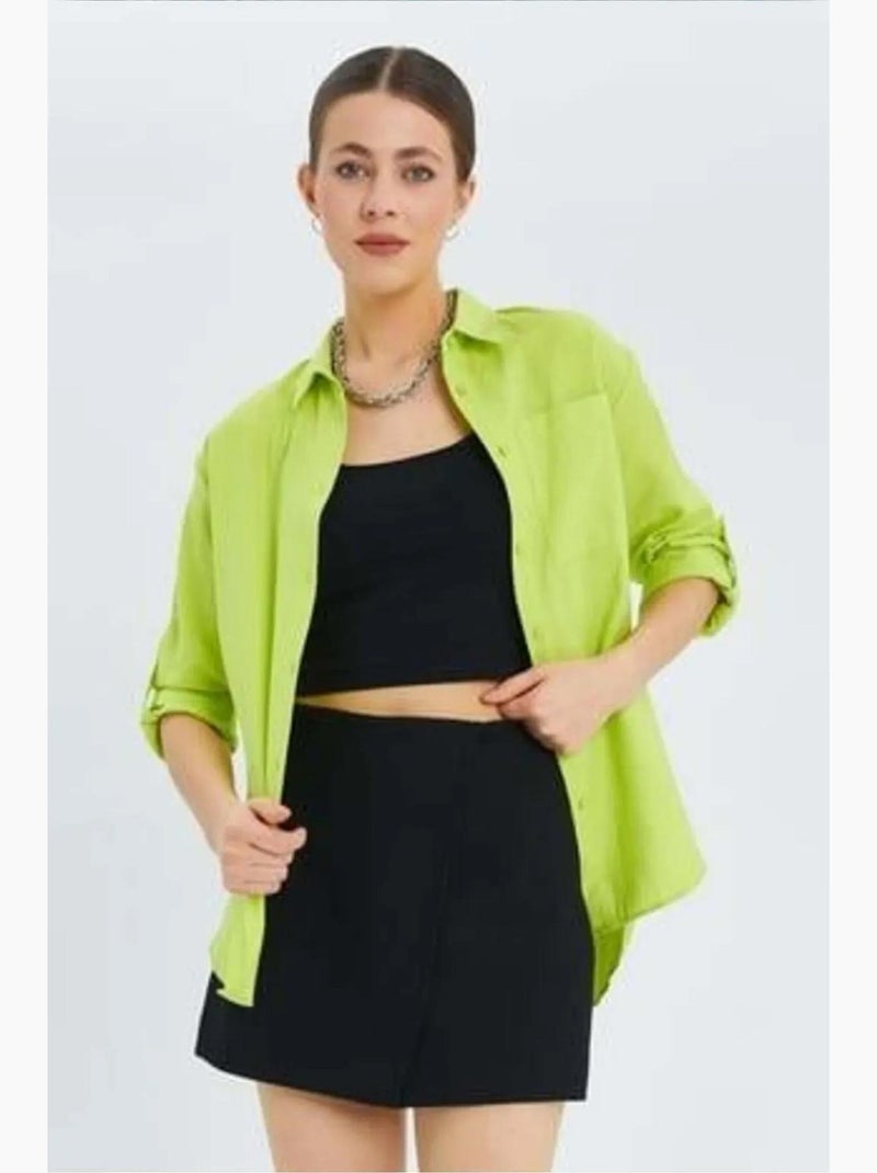 Camisa de manga larga abotonada con bolsillo mixray Verde tilo - Kiabi