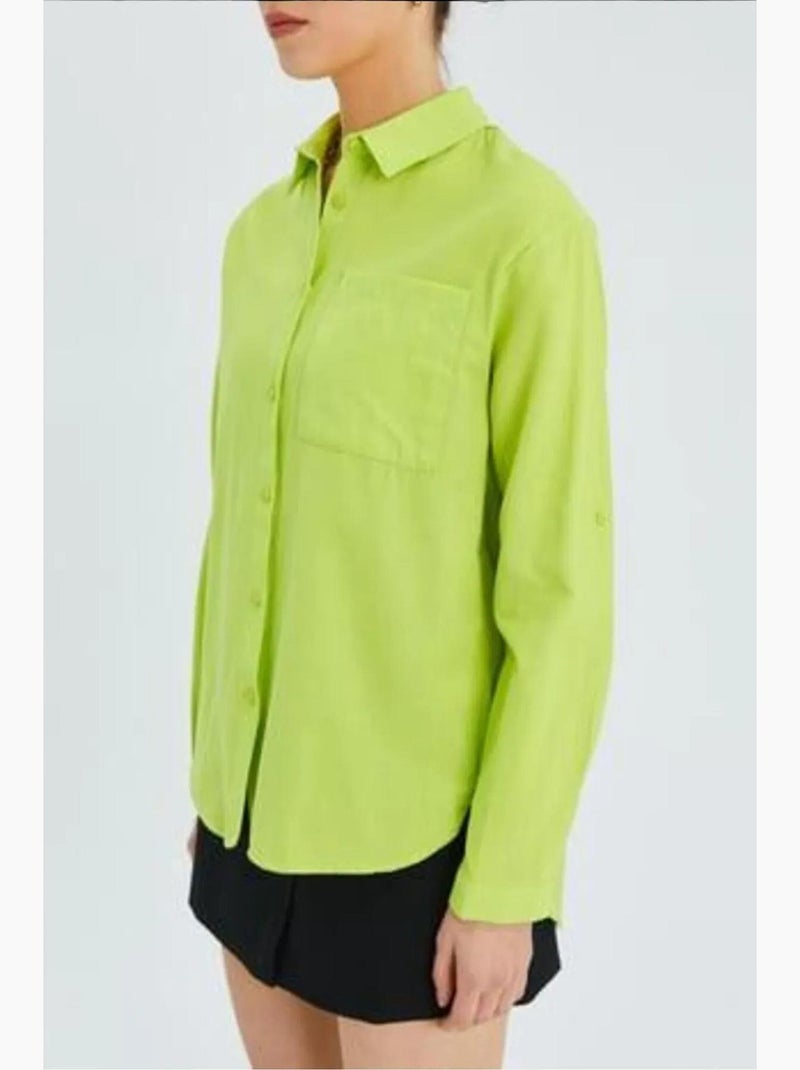 Camisa de manga larga abotonada con bolsillo mixray Verde tilo - Kiabi