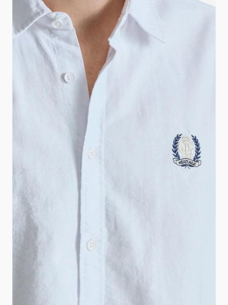 Camisa de manga larga abotonada con bordado giesto Blanco - Kiabi