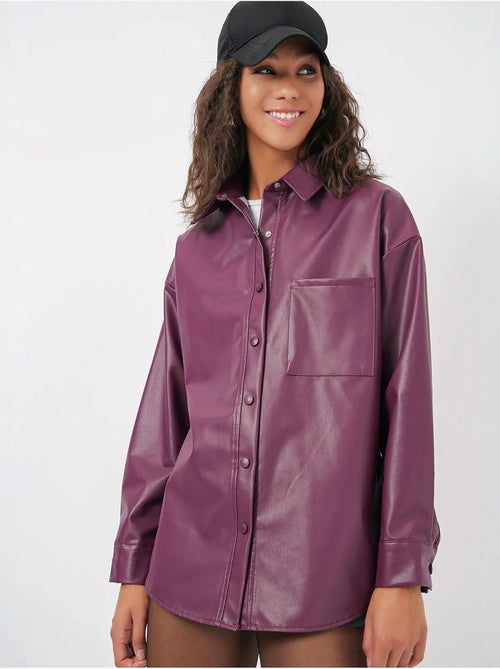Camisa de manga larga abotonada de piel sintética extragrande con bolsillo bdart - Kiabi Camisa de manga larga abotonada de piel sintética extragrande con bolsillo bdart - Kiabi