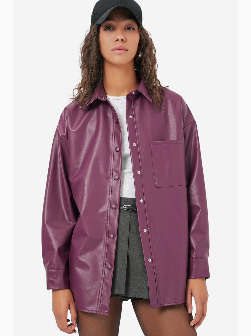 Camisa de manga larga abotonada de piel sintética extragrande con bolsillo bdart Malva - Kiabi