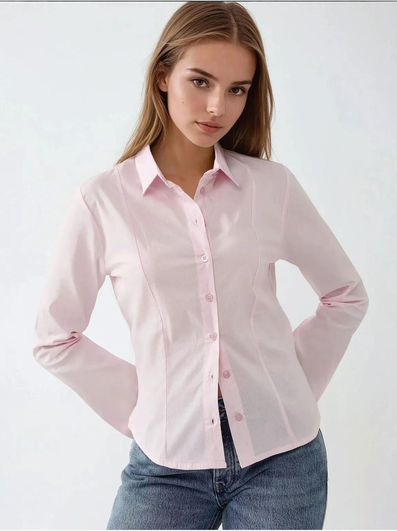 Camisa de manga larga ajustada hiccup Rosa pálido - Kiabi