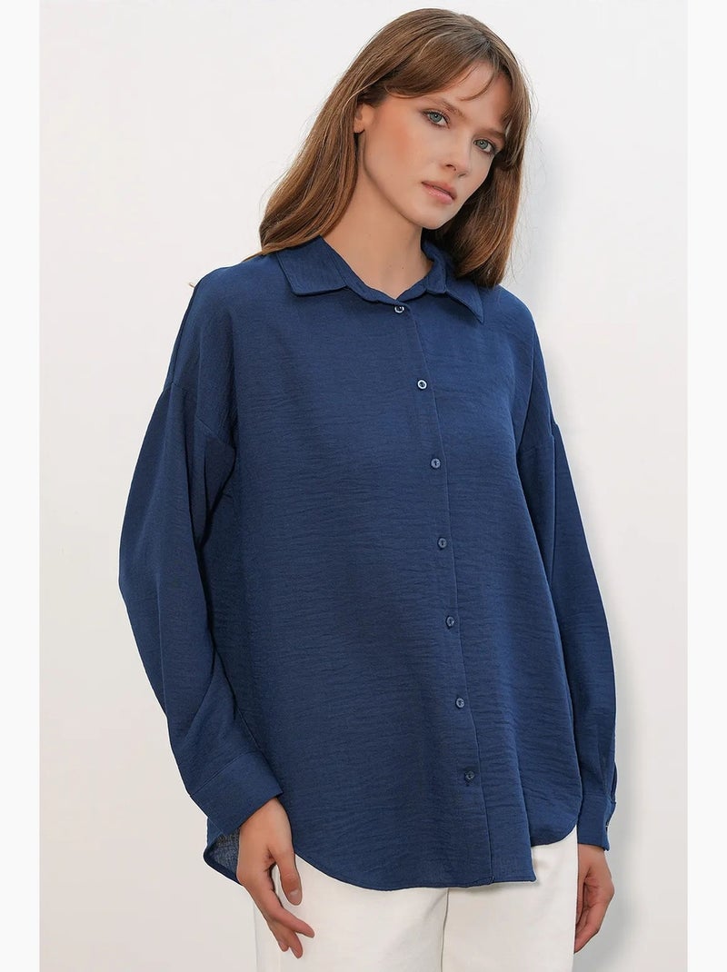 Camisa de manga larga bordada con cierre de botones bdart Azul marino - Kiabi