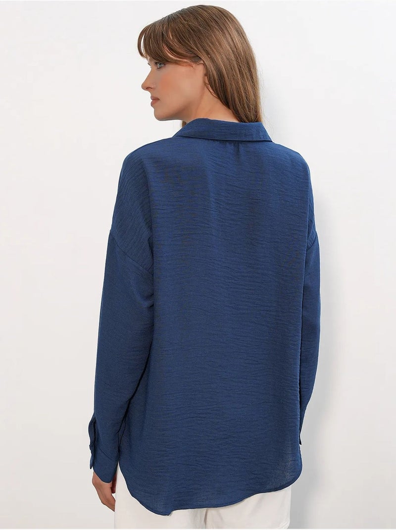 Camisa de manga larga bordada con cierre de botones bdart Azul marino - Kiabi