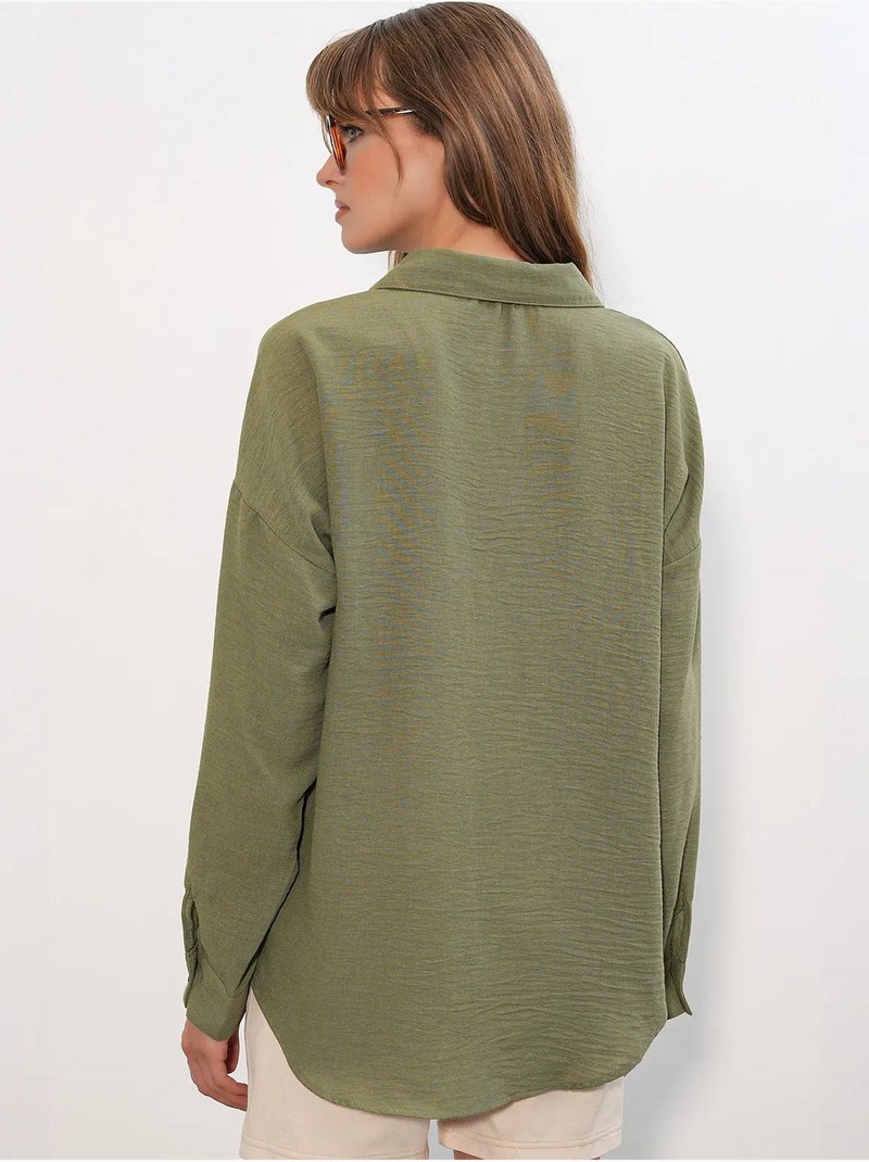 Camisa de manga larga bordada con cierre de botones bdart Caqui - Kiabi