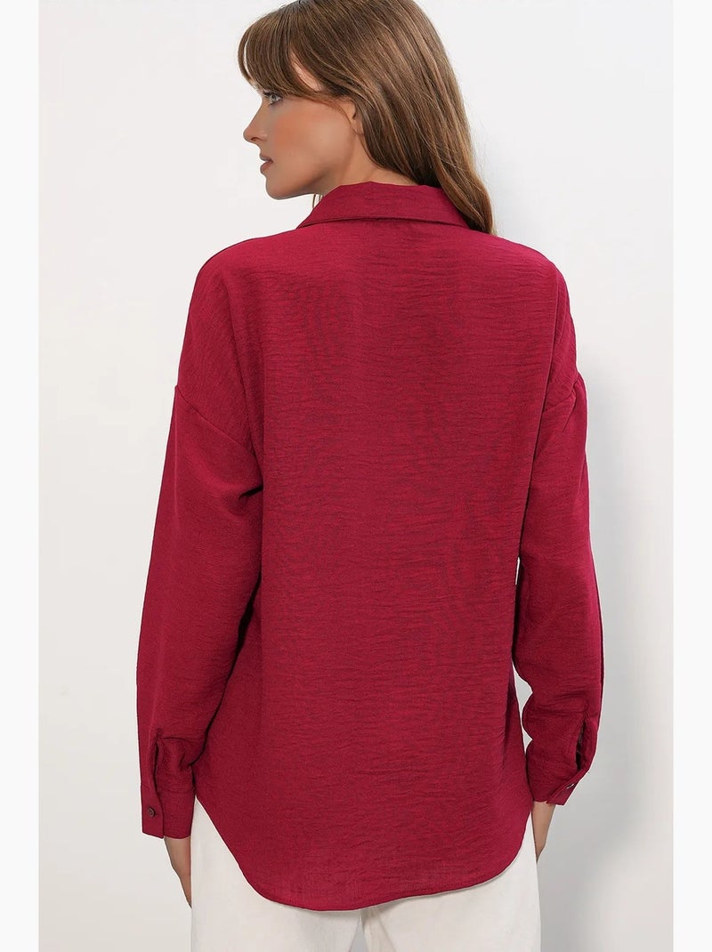Camisa de manga larga bordada con cierre de botones bdart Rojo burdeos - Kiabi