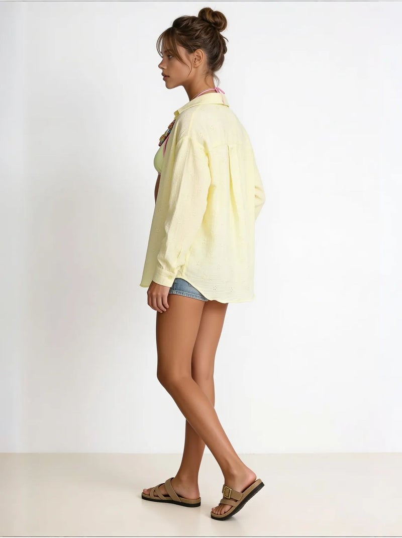 Camisa de manga larga con bordado texturizado y cierre de botones istanbul Amarillo limón - Kiabi