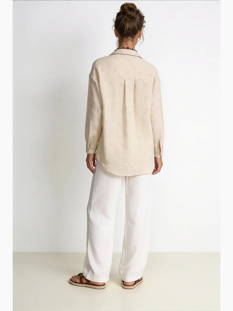 Camisa de manga larga con bordado texturizado y cierre de botones istanbul Beige arcilla - Kiabi