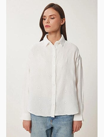 Camisa de manga larga con bordado texturizado y cierre de botones istanbul