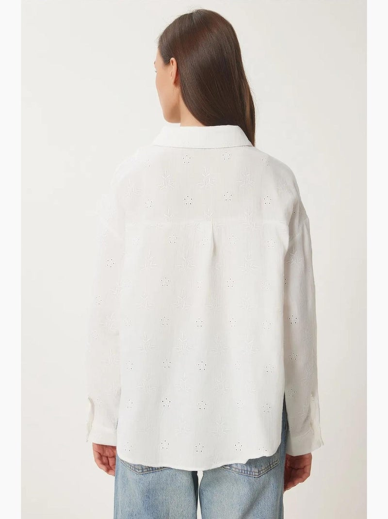 Camisa de manga larga con bordado texturizado y cierre de botones istanbul Marfil - Kiabi