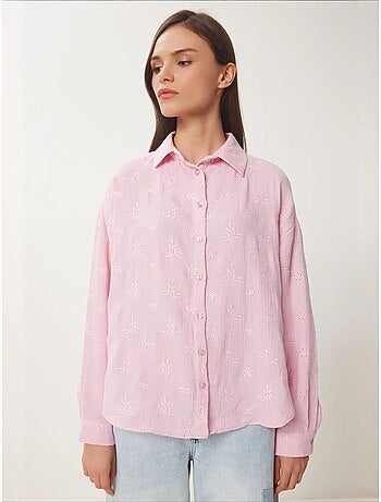 Camisa de manga larga con bordado texturizado y cierre de botones istanbul