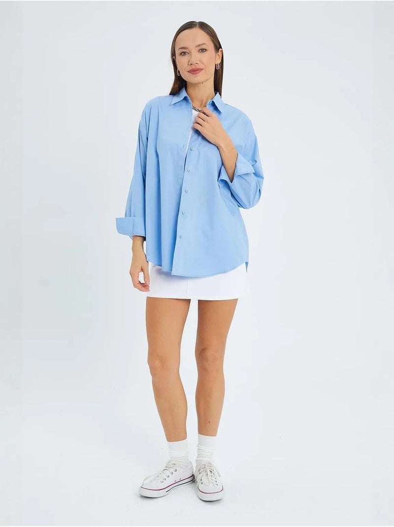 Camisa de manga larga con botones de algodón mixray Azul cielo - Kiabi