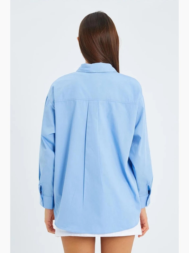 Camisa de manga larga con botones de algodón mixray Azul cielo - Kiabi