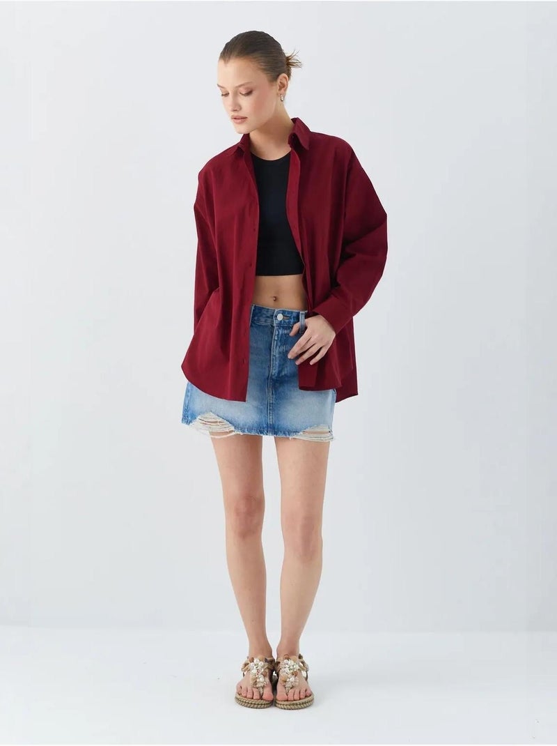 Camisa de manga larga con botones de algodón mixray Rojo burdeos - Kiabi