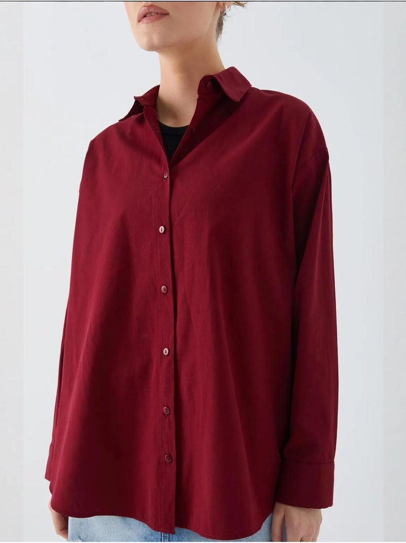 Camisa de manga larga con botones de algodón mixray Rojo burdeos - Kiabi