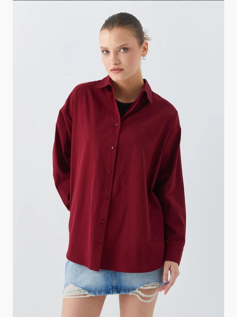 Camisa de manga larga con botones de algodón mixray Rojo burdeos - Kiabi