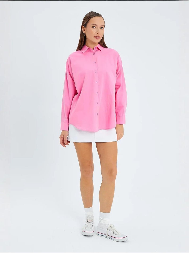 Camisa de manga larga con botones de algodón mixray Rosa fluo/Solinotes - Kiabi
