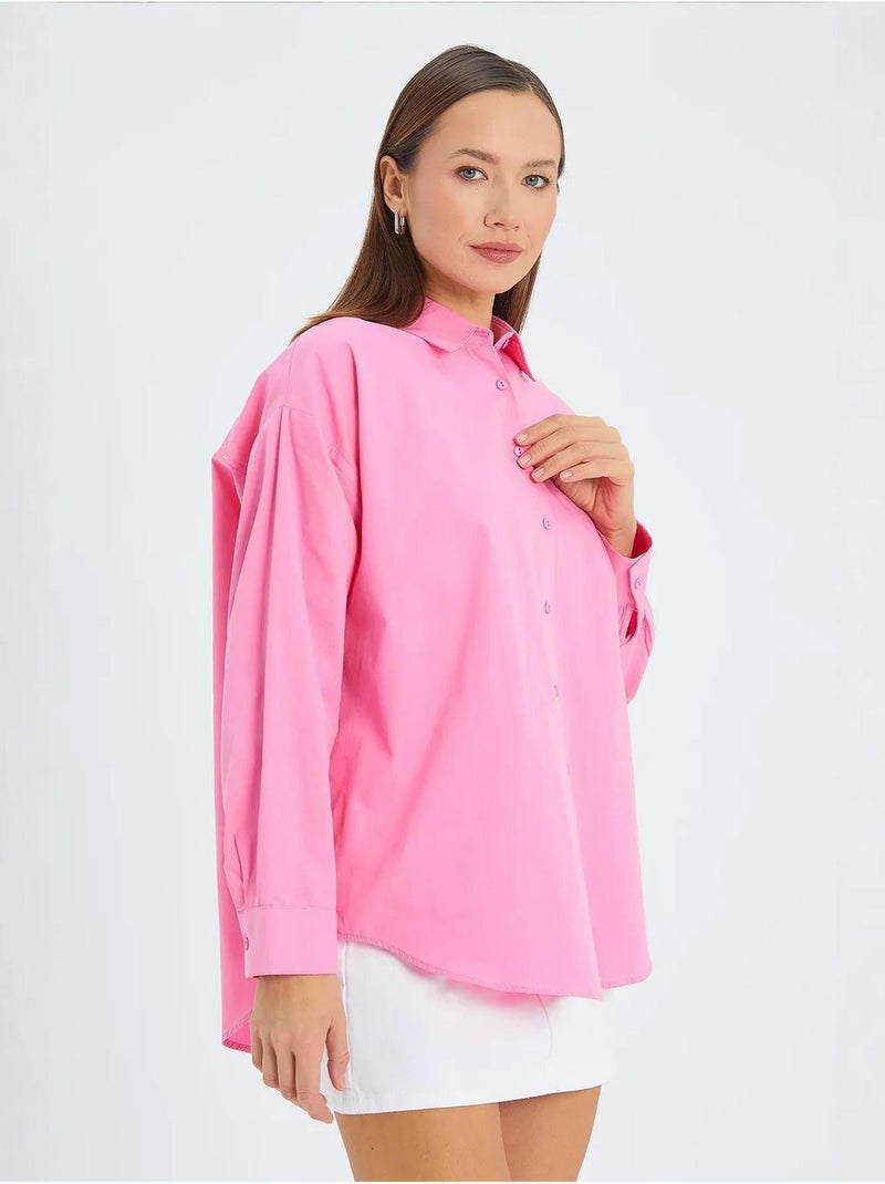 Camisa de manga larga con botones de algodón mixray Rosa fluo/Solinotes - Kiabi