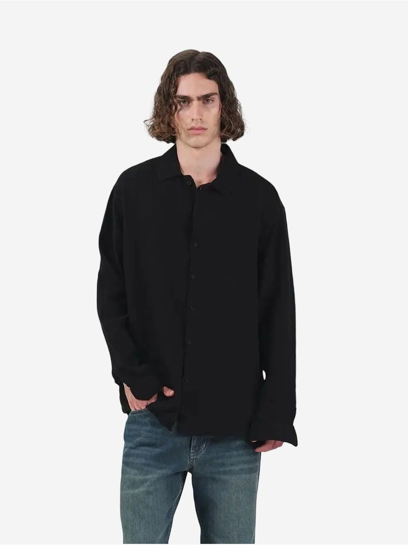 Camisa de manga larga con botones texturizada giesto Negro - Kiabi