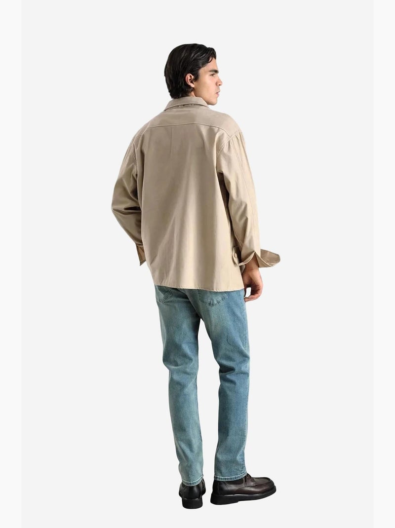 Camisa de manga larga con botones y cuello camisero giesto Beige arcilla - Kiabi