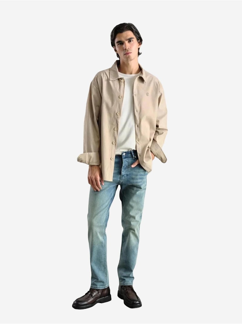 Camisa de manga larga con botones y cuello camisero giesto Beige arcilla - Kiabi