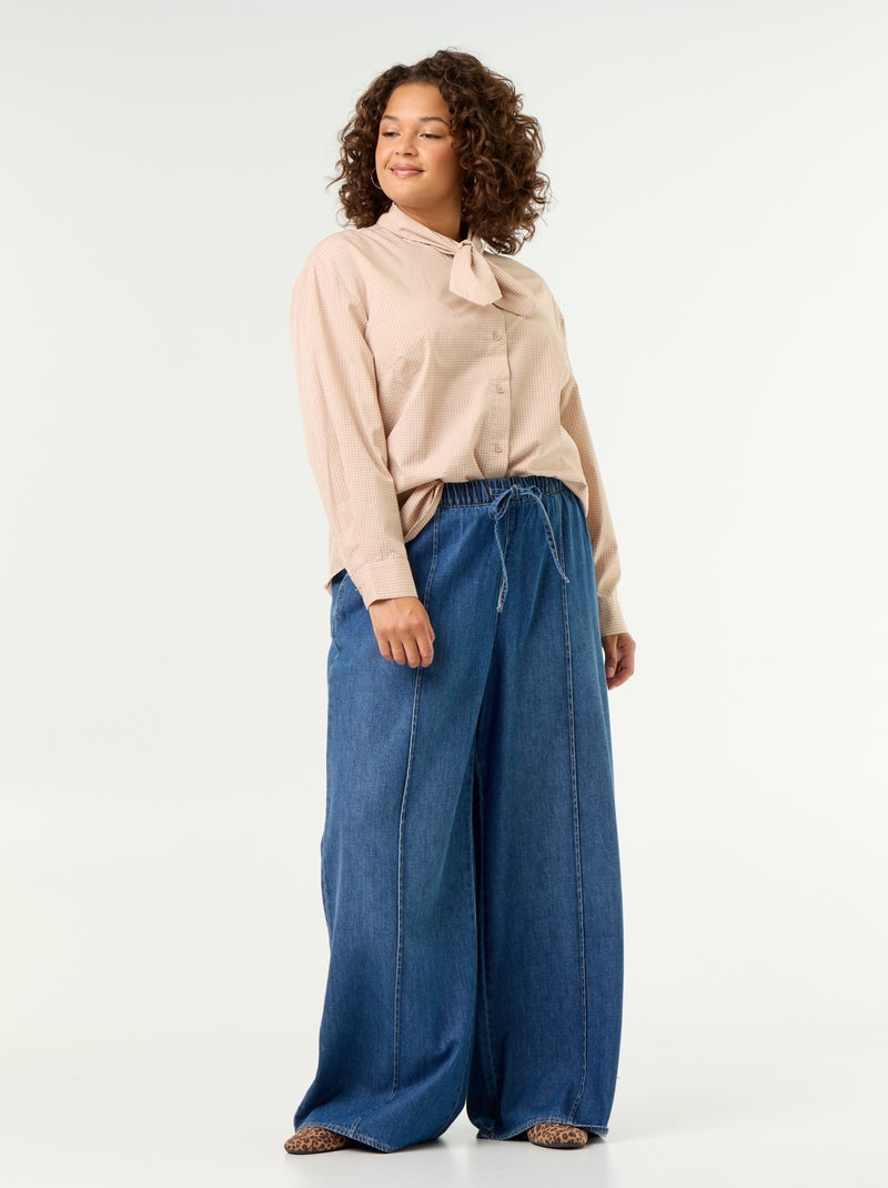Camisa de manga larga con cuello lavallière Beige - Kiabi