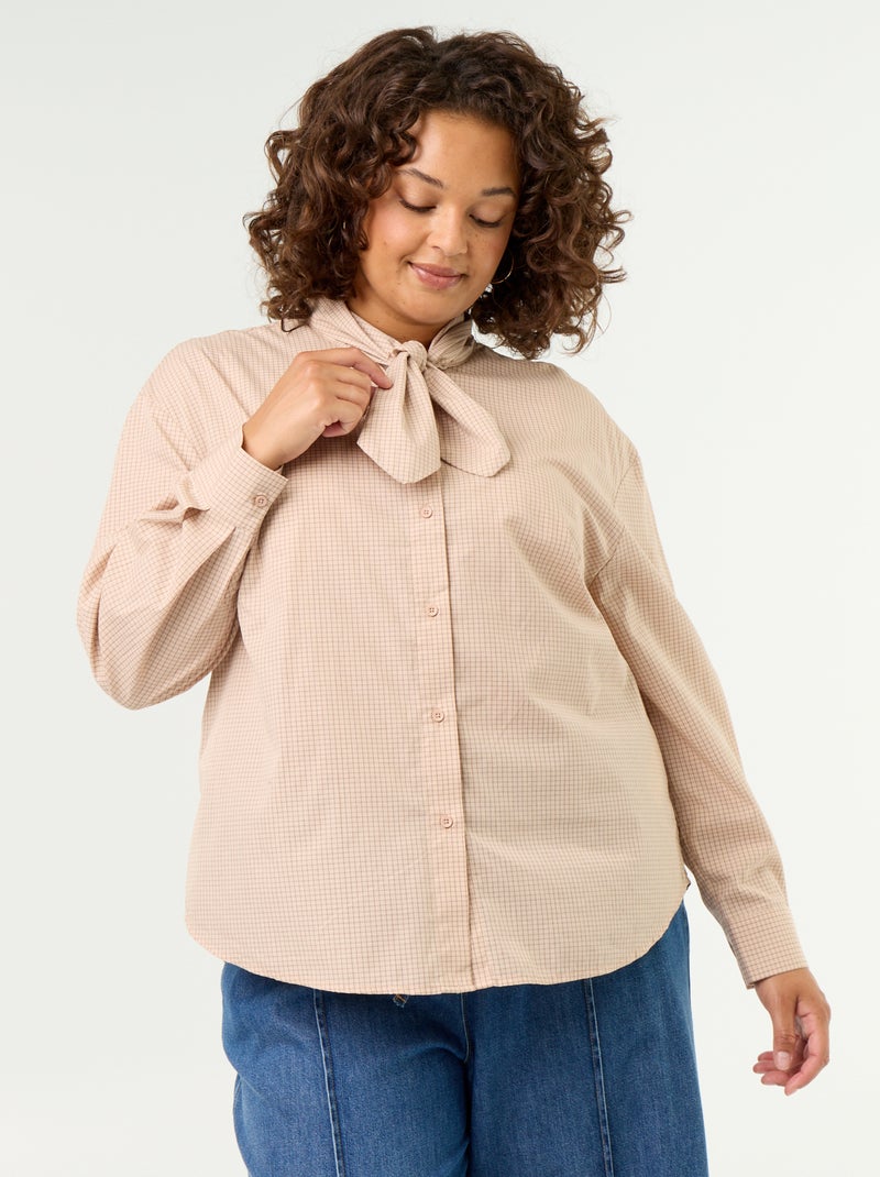 Camisa de manga larga con cuello lavallière Beige - Kiabi