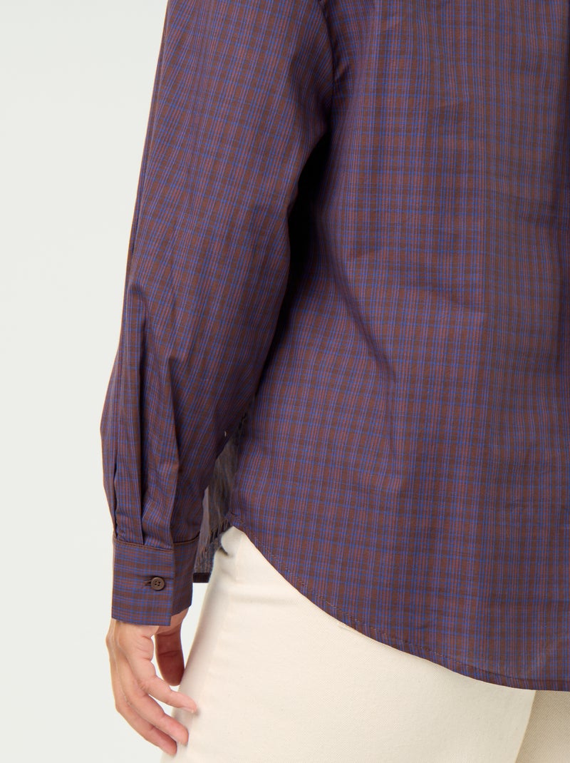 Camisa de manga larga con cuello lavallière Marron - Kiabi