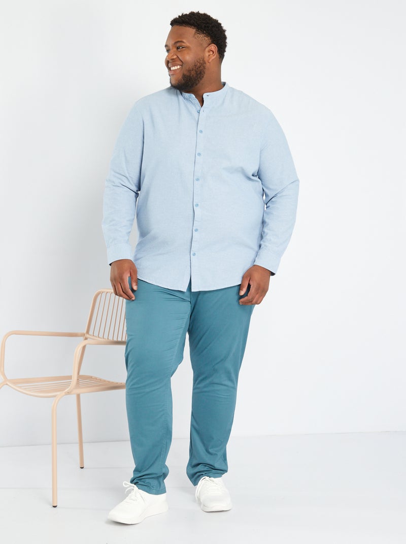 Camisa de manga larga con cuello mao AZUL - Kiabi