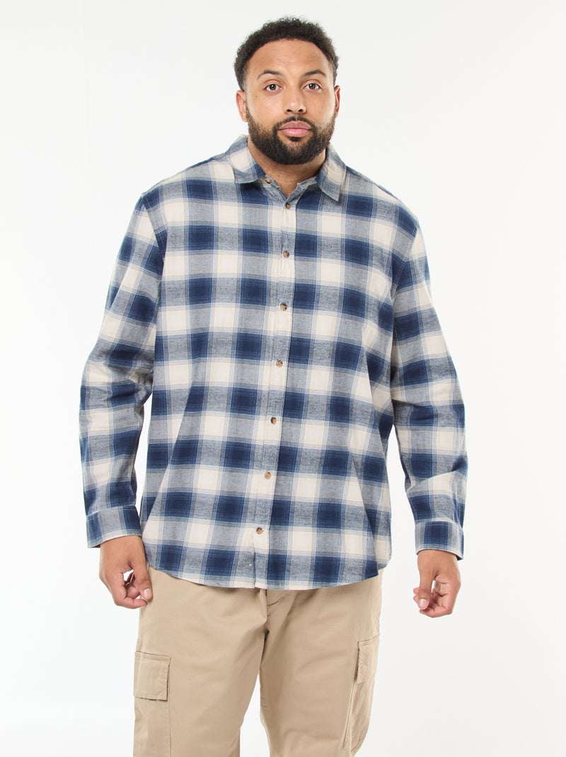 Camisa de manga larga con estampado de cuadros Azul - Kiabi