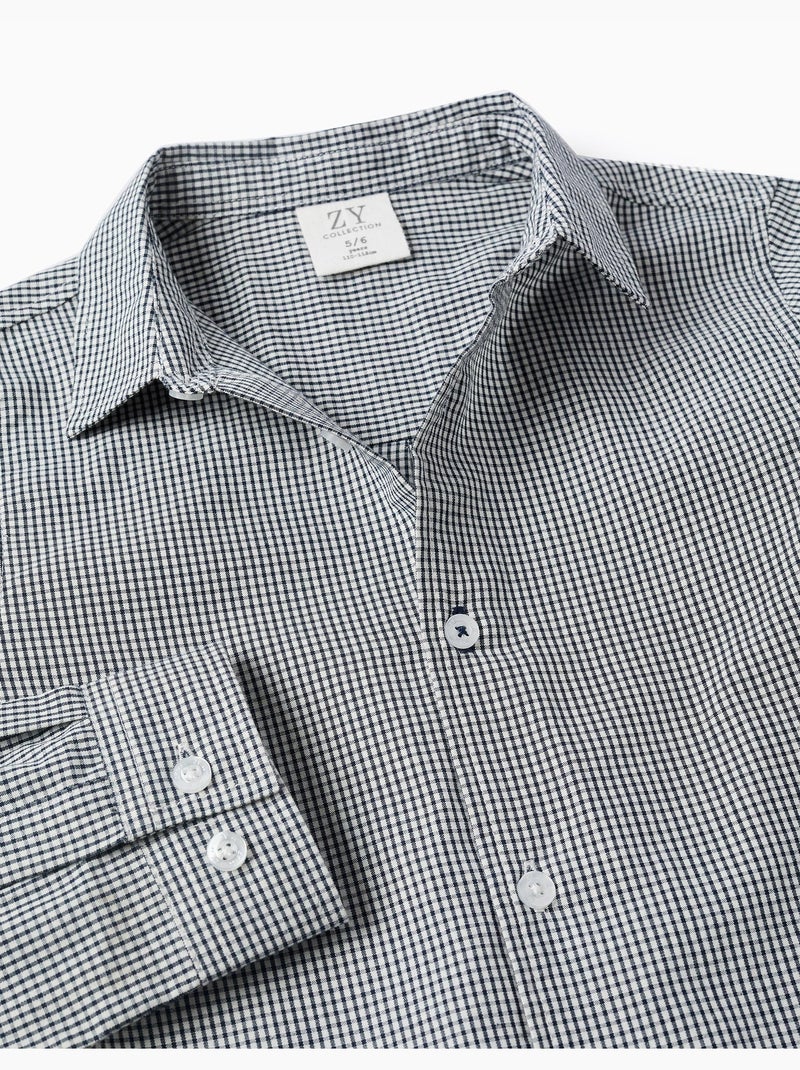 Camisa de manga larga con estampado de cuadros Azul oscuro - Kiabi