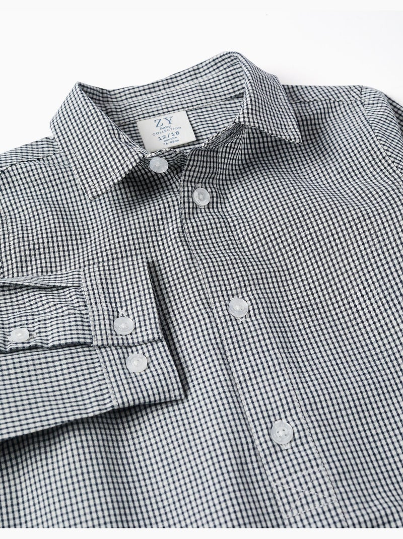 Camisa de manga larga con estampado de cuadros Azul oscuro - Kiabi