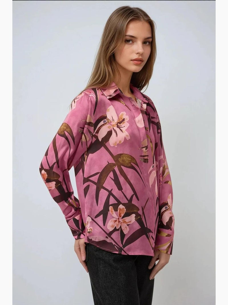 Camisa de manga larga con estampado de satén hiccup Rosa - Kiabi