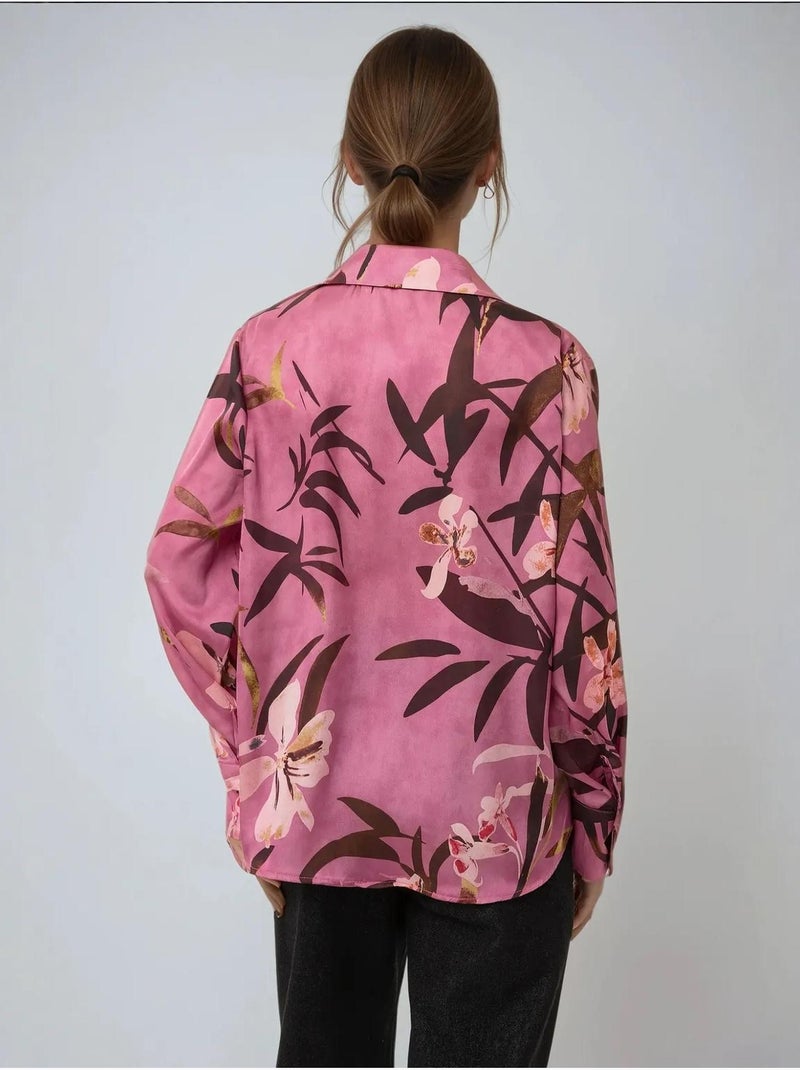 Camisa de manga larga con estampado de satén Rosa - Kiabi
