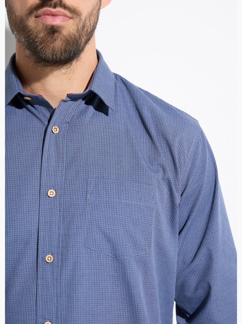 Camisa de manga larga con microcuadros - Afibel Azul - Kiabi